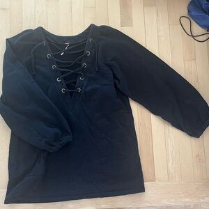 Free People Black Lace-Up Long Sleeve Top